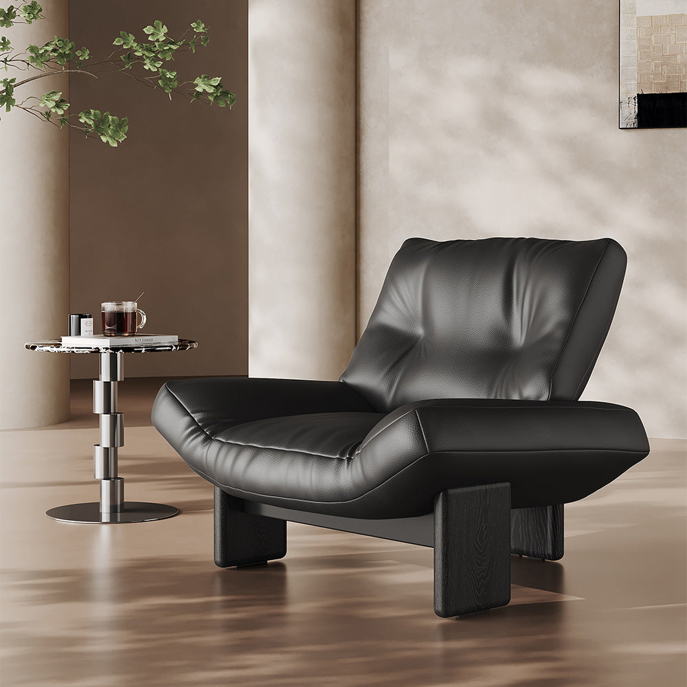 Modern Sculptural Lounge Chair Curved Upholstered Accent Chair with Solid Wood Base Minimalist Leisure Chair