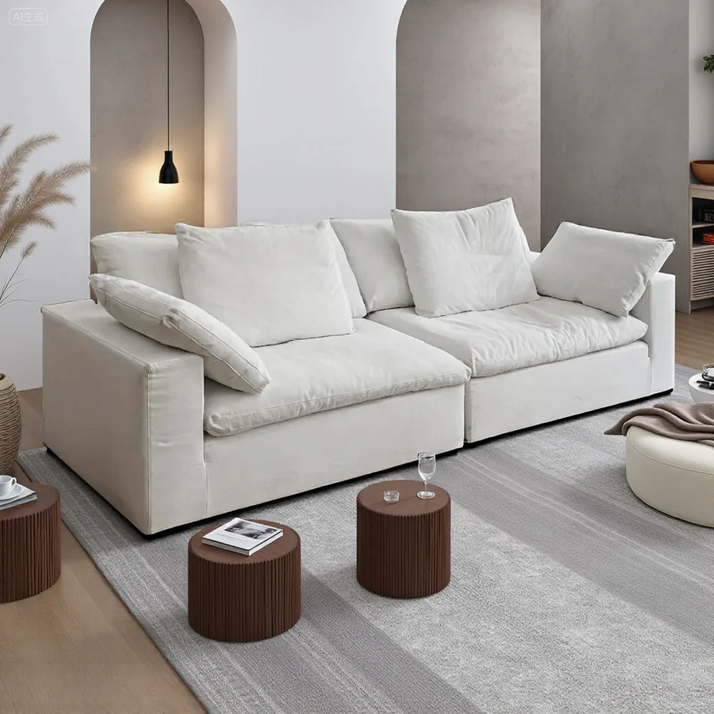 78.39''/110.76''White Feather Filled Sofa Extra Deep Seat Pillow Armrest Contemporary Lounge Design