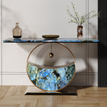 Load image into Gallery viewer, Luxurious Blue &amp; Gold Console Table with Elegant Circular Base
