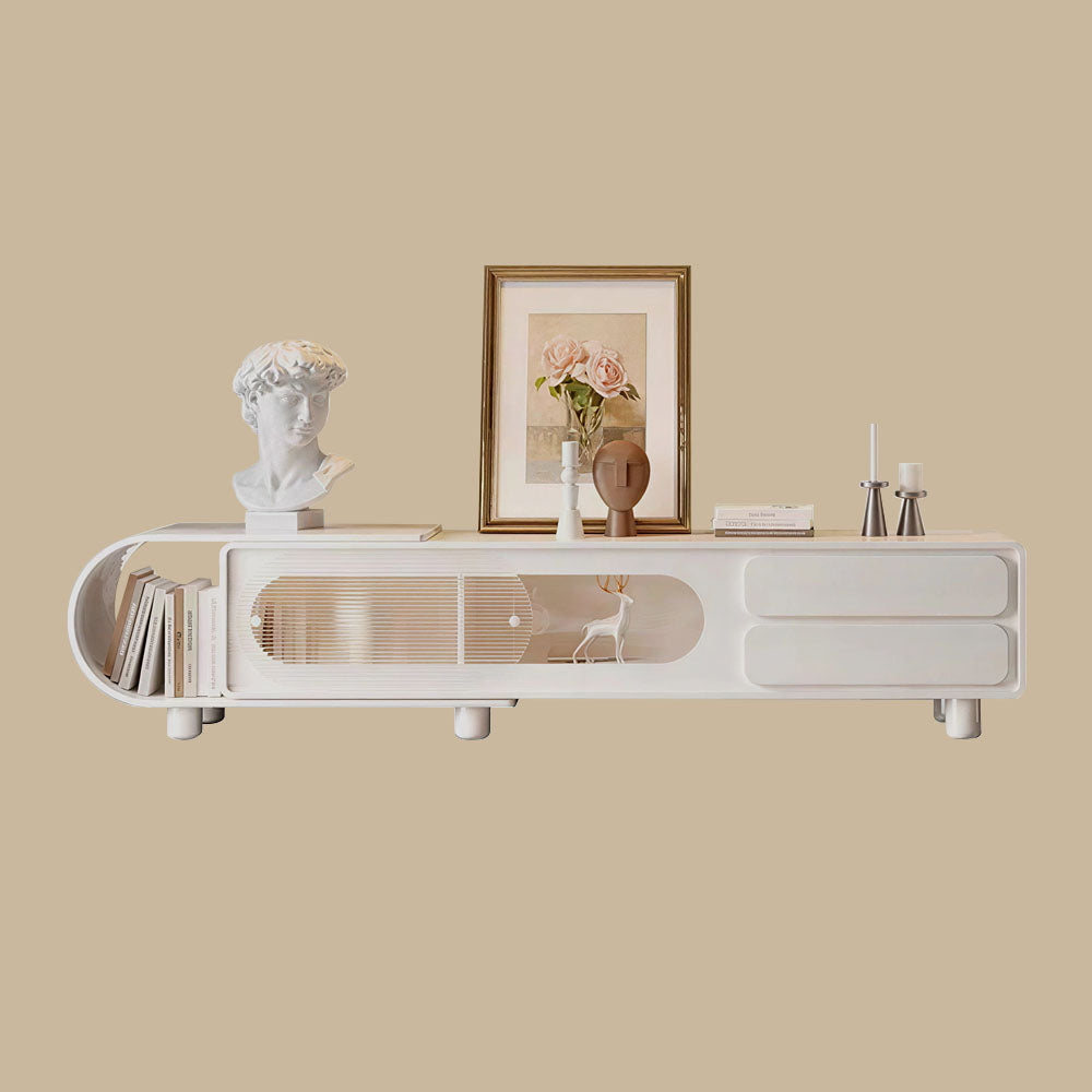 78.7'' Modern Minimalist White TV Stand with Sculptural Storage Design
