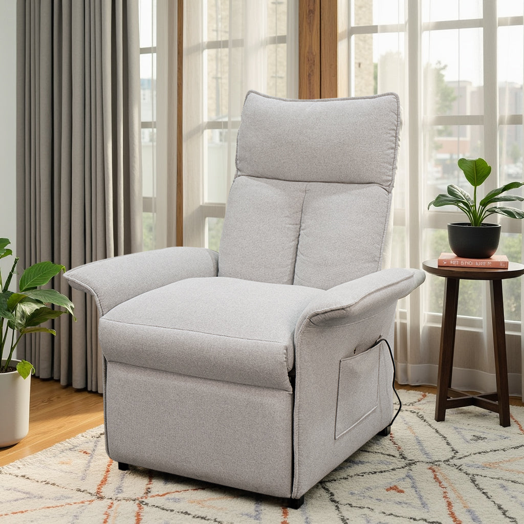 32.37''Power Recliner Fabric Chair with Remote Control, Adjustable Backrest & Footrest, Side Storage Pocket