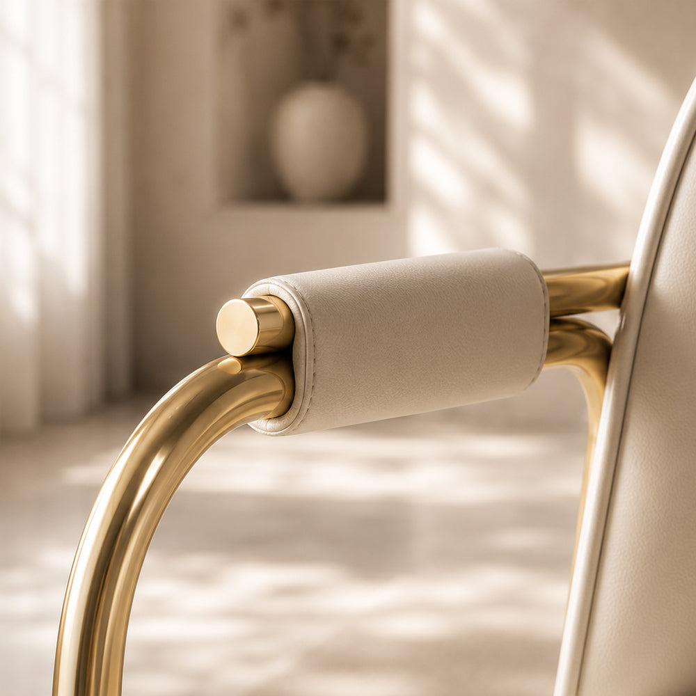 Modern Upholstered Dining Chair Set of 2 with Gold Stainless Steel Frame and Curved Backrest