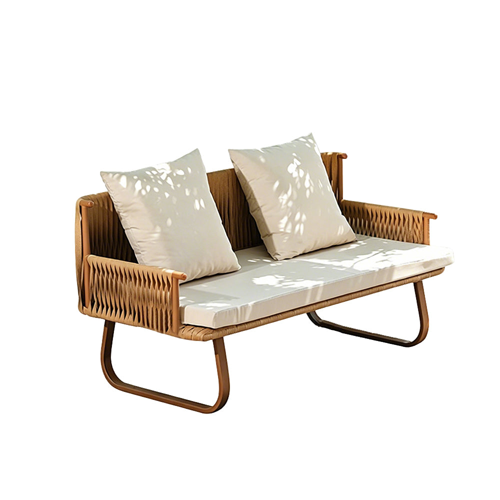 55.1" Outdoor PE Rattan Loveseat with Cushioned Seat and Pillow Backrest