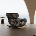 Load image into Gallery viewer, Modern Rocking Lounge Chair with Leather Cushion and Walnut Rocker Base
