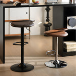 Load image into Gallery viewer, Modern Swivel Adjustable Bar Stool Set of 2 Brown Upholstered Seats Stainless Steel Base
