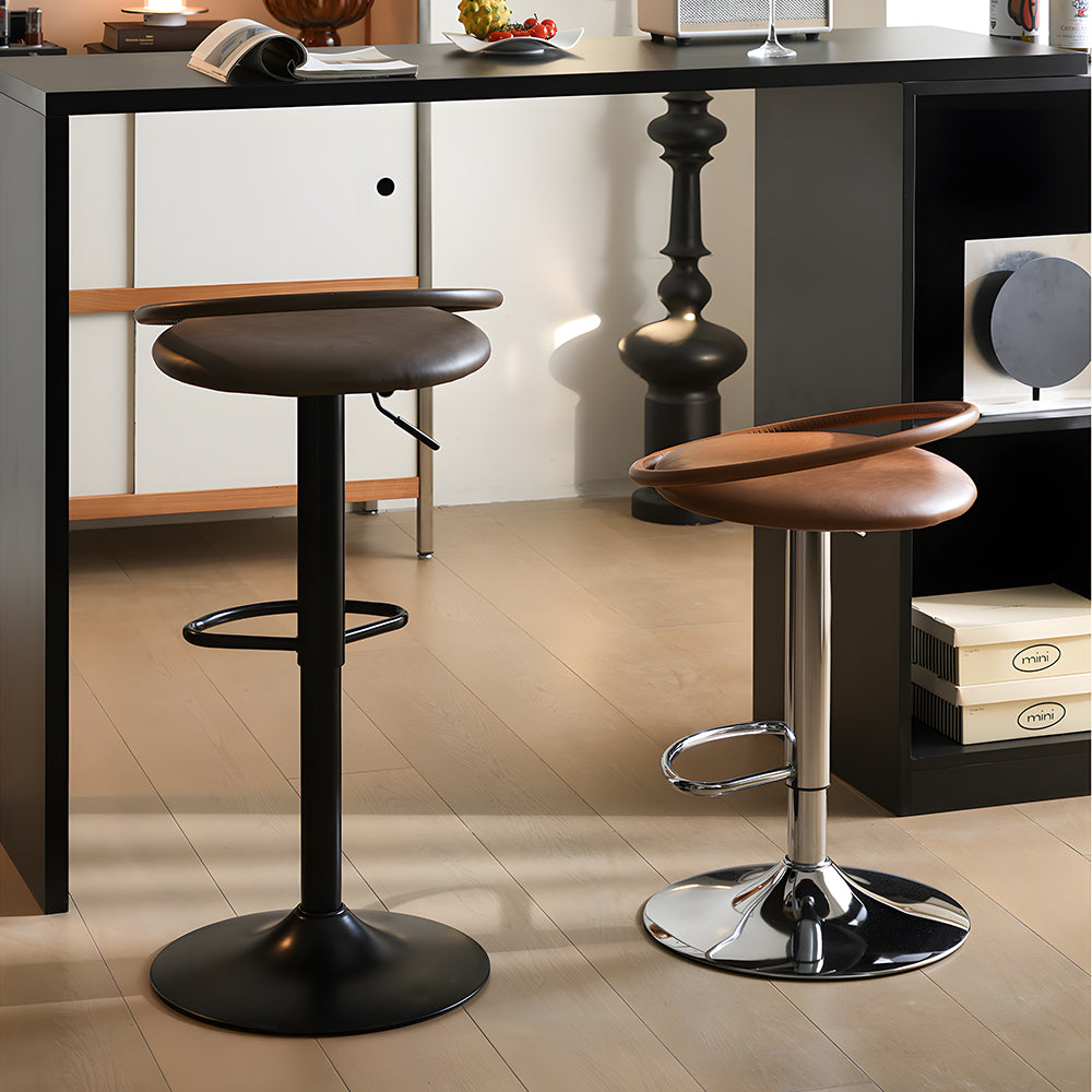 Modern Swivel Adjustable Bar Stool Set of 2 Brown Upholstered Seats Stainless Steel Base
