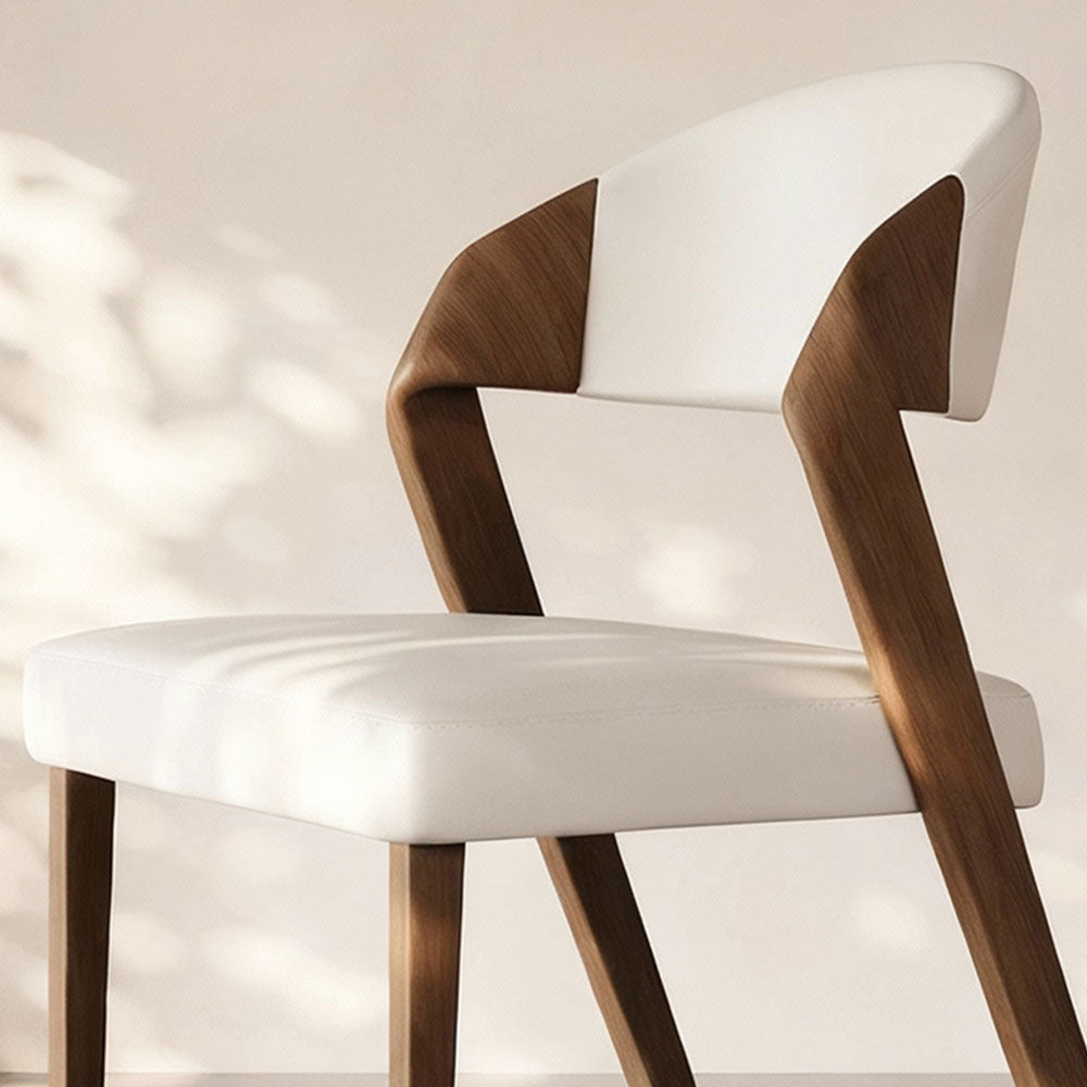 Modern Minimalist Dining Chair Set of 2 Elegant Cream Upholstery & Sculpted Wood Frame