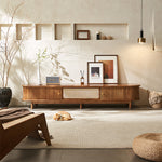 Load image into Gallery viewer, 70.2&#39;&#39; TV Stand Sliding Rolling Door Rattan TV Console Media Cabinet for Modern Living
