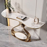 Load image into Gallery viewer, Modern Sintered Stone Entryway Console Table with Gold Sculptural Metal Base

