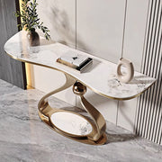 Modern Sintered Stone Entryway Console Table with Gold Sculptural Metal Base
