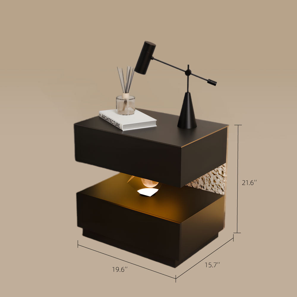 Contemporary Black Nightstand with Scratch-Resistant Leather & Motion Sensor Lighting