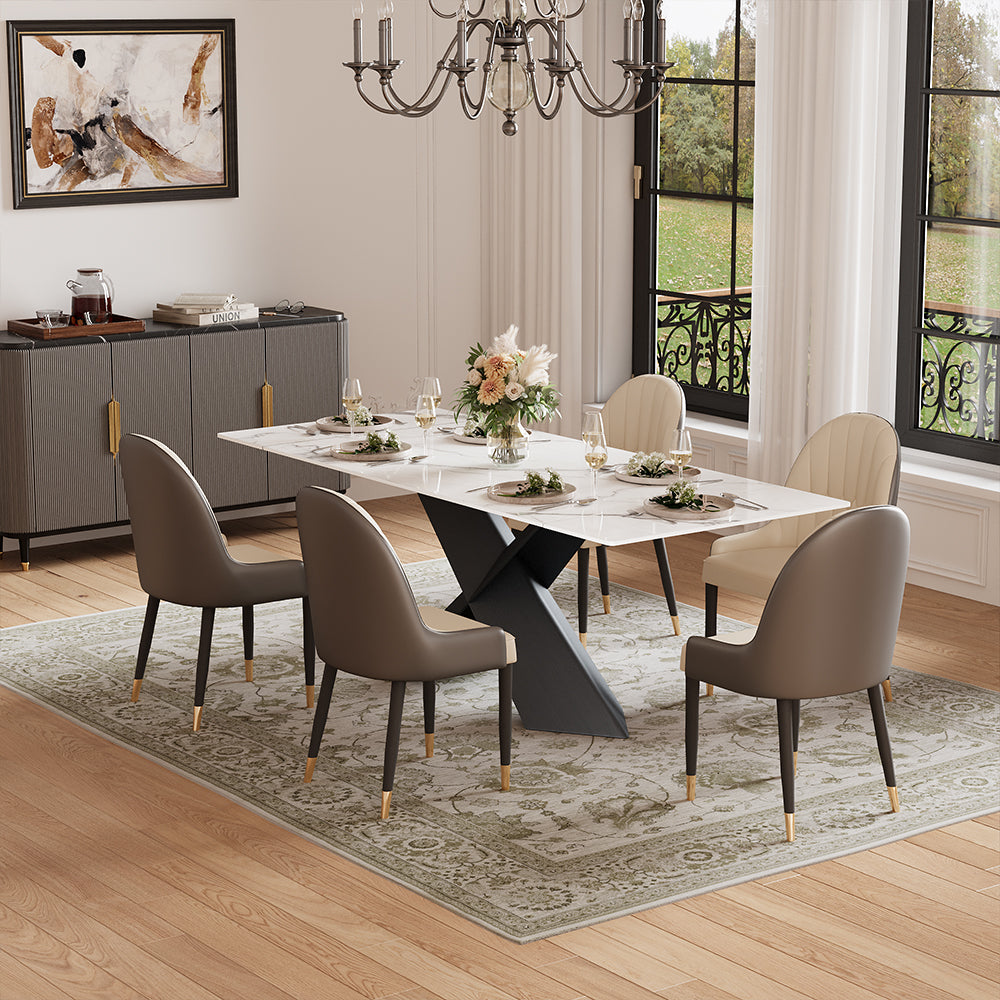 Modern Luxe Dining Suite Elegant White Extendable Table & Gray-Gold Sideboard Set