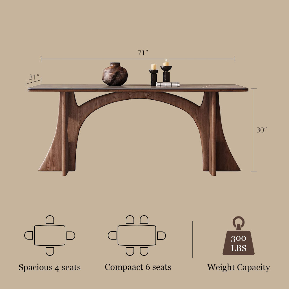 Dining Table Stone-Look Ceramic Top Solid Wood Base Modern Minimalist Design