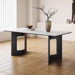 Load image into Gallery viewer, Rectangular Dining Table Solid Wood Legs Walnut Veneer Sintered Stone Top Modern Design
