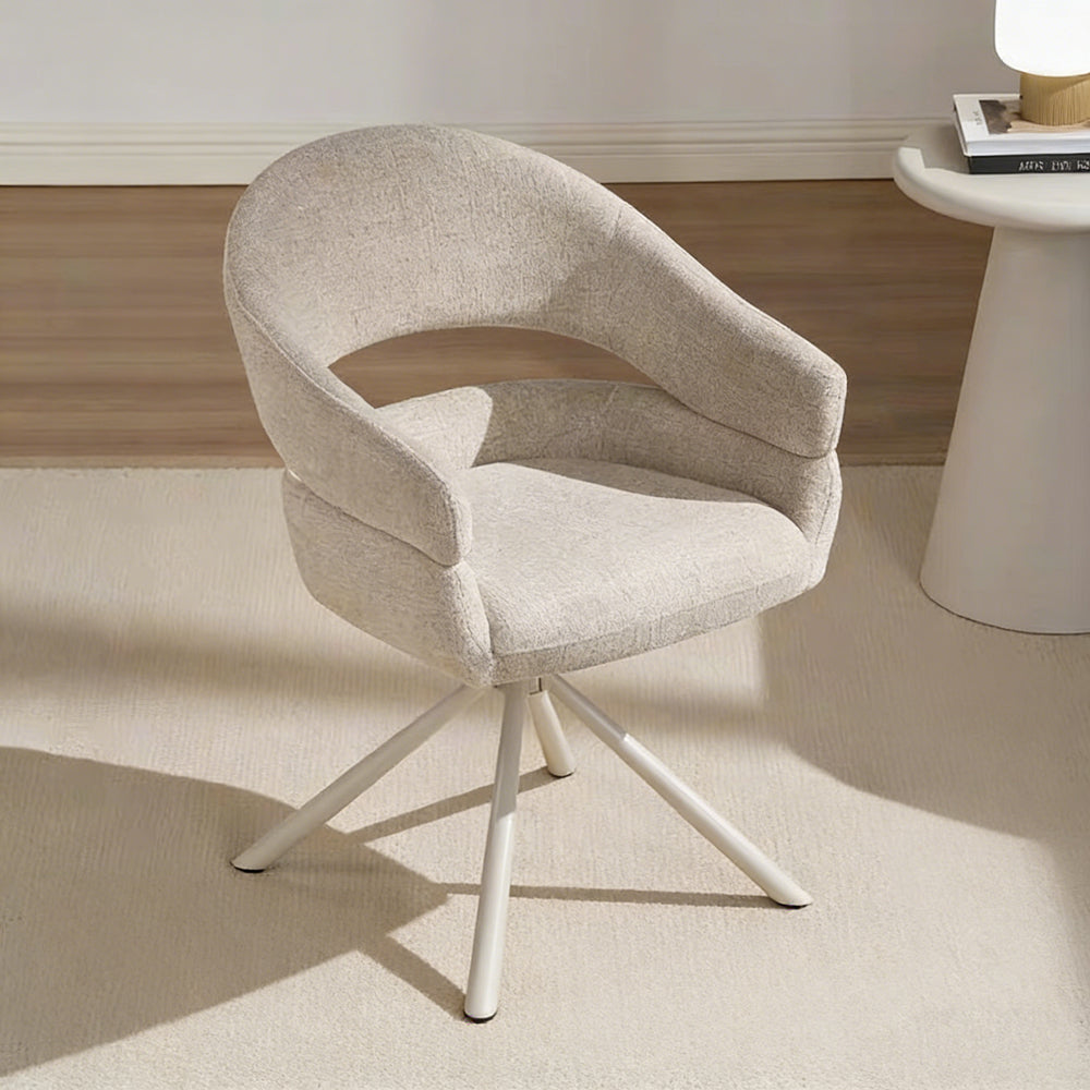 Modern Swivel Upholstered Dining Chair Curved Back Accent Chair with Metal Base