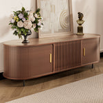 Load image into Gallery viewer, 70.2&#39;&#39; Walnut Curved TV Stand Vertical Textured Design with Metal Handles
