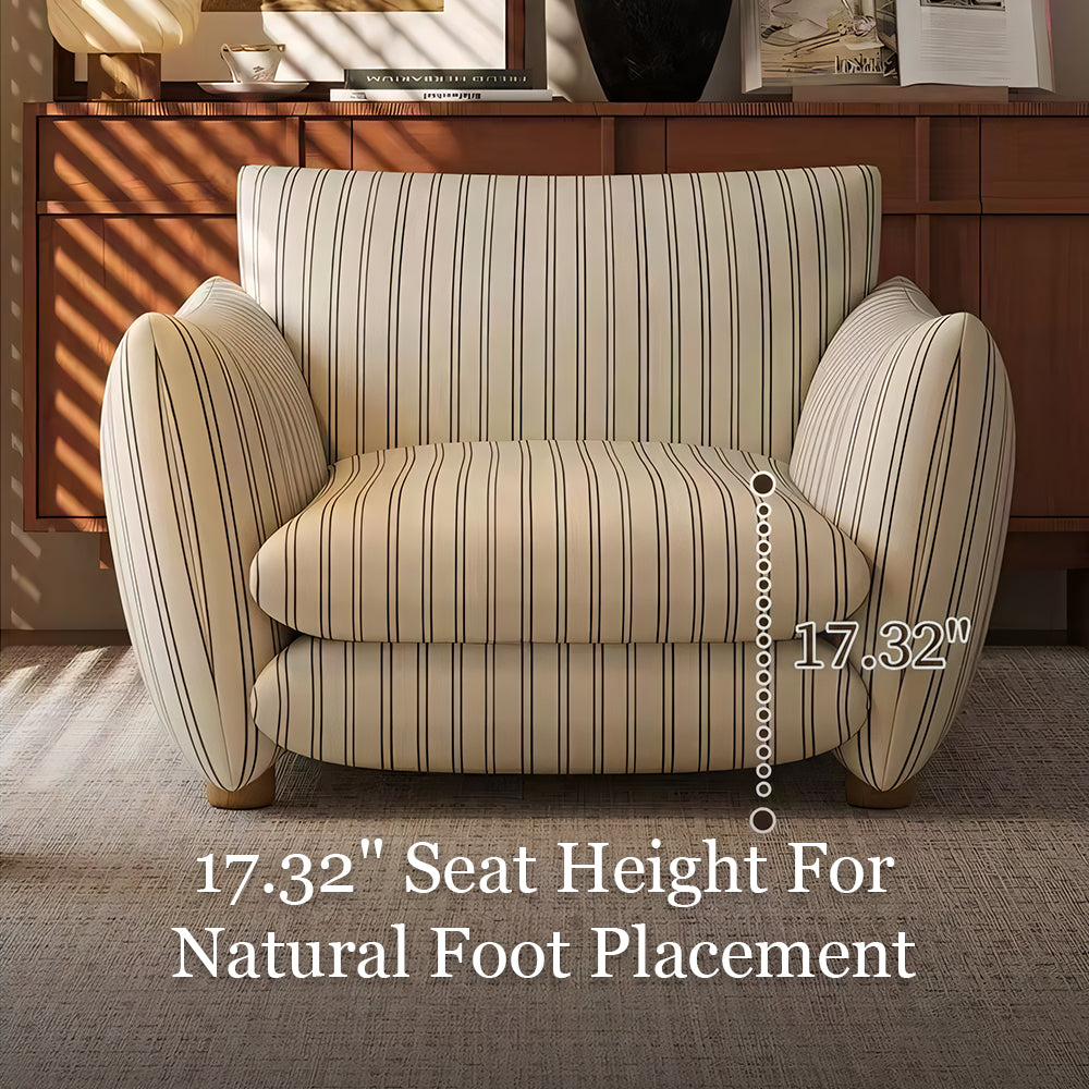 Modern Striped Upholstered Lounge Chair Minimalist Accent Armchair with Curved Arms and Deep Seat