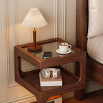 Load image into Gallery viewer, Modern Solid Wood Bedside Table with Fluted Glass Top Multi Layer Storage Nightstand
