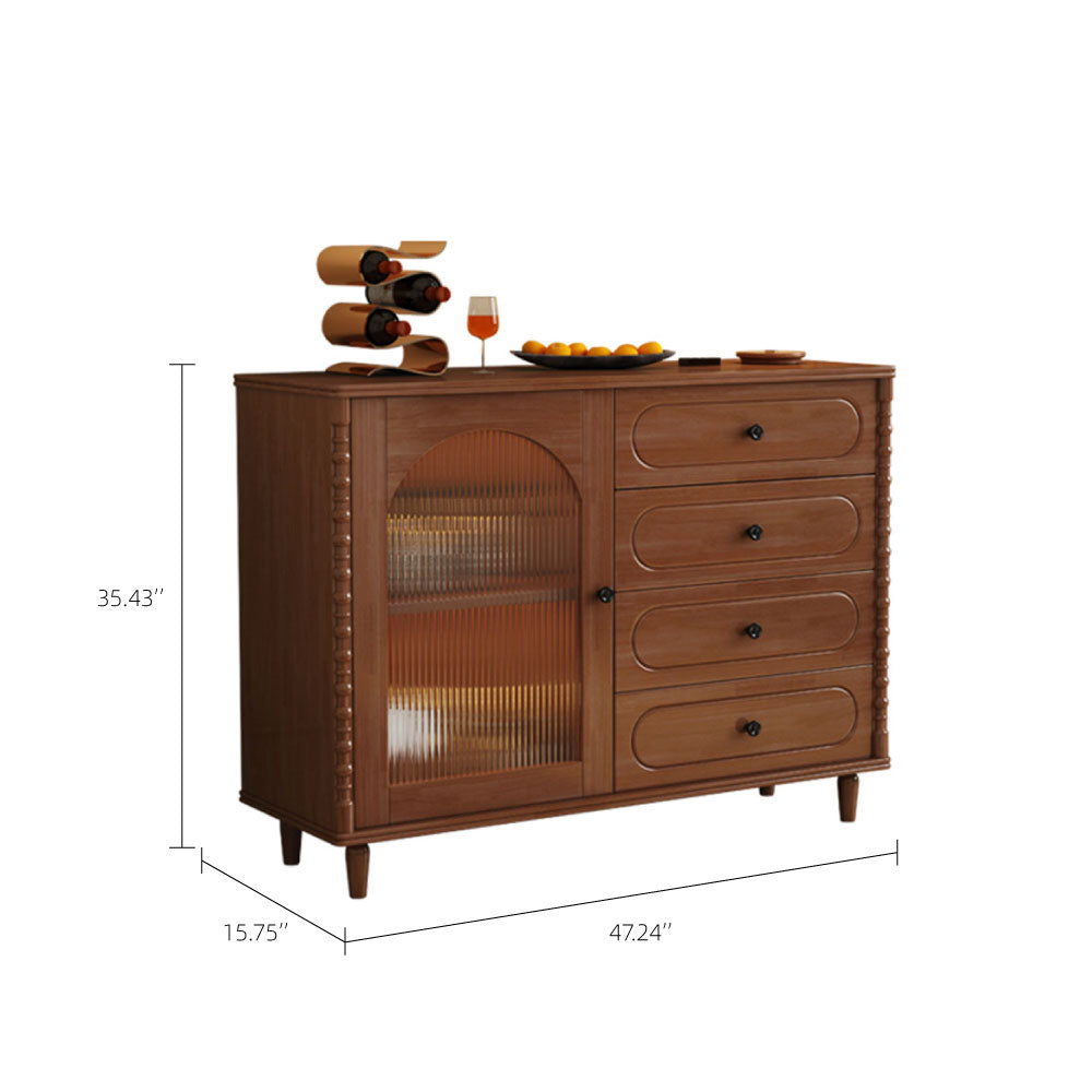 Sideboard Walnut Cabinet with 4 Drawers Spacious Storage
