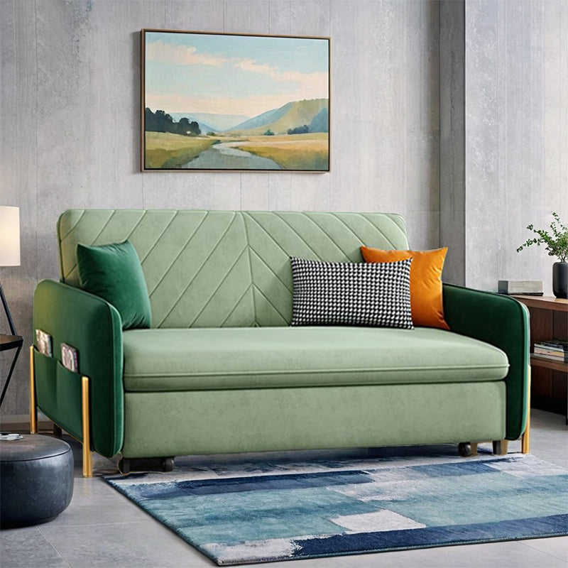 Sofa Bed Solid Wood Metal Frame Velvet Upholstery Storage Drawer Convertible