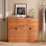Load image into Gallery viewer, Modern Wood Shoe Cabinet with Doors Natural Entryway Storage Organizer with Open Shelf
