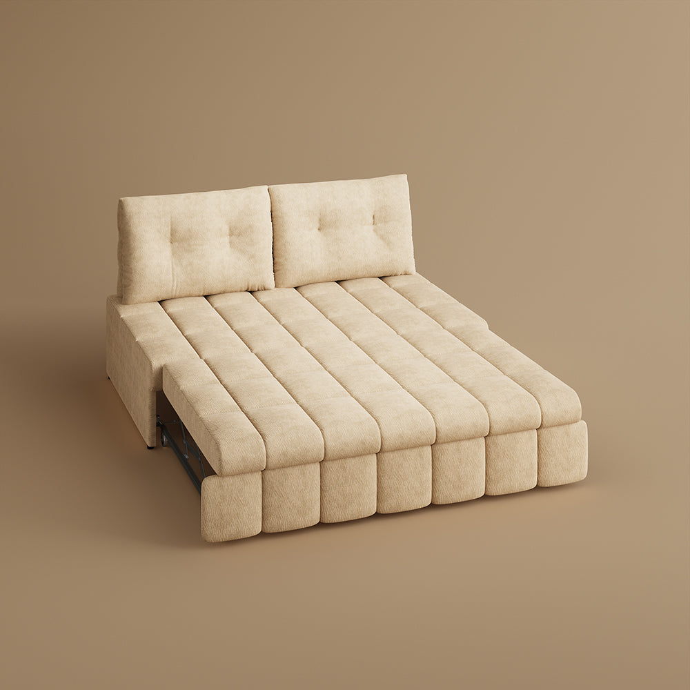 65.5" Convertible Beige Sofa Bed with Adjustable Back Cushions
