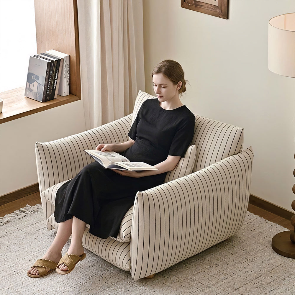 Modern Striped Upholstered Lounge Chair Minimalist Accent Armchair with Curved Arms and Deep Seat