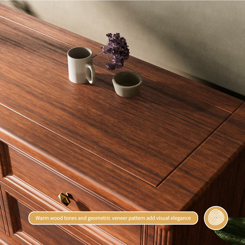 78'' Neo-Chinese Style TV Cabinet Solid Wood Drawers Arch Glass Doors Elevated Storage Base