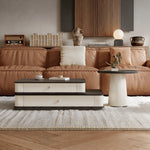 Load image into Gallery viewer, Modern Layered Coffee Table Set with Drawer Storage and Side Table Black Wood Grain Top Minimalist Design
