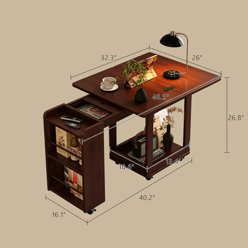 Modern Extendable Coffee Table with Storage Rolling Wooden Coffee Table with Swivel Casters and Shelves Multi-Functional Living Room Table
