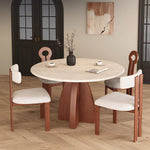 Load image into Gallery viewer, Modern Round Travertine Dining Table Solid Wood Pedestal Base Minimalist Dining Room Table
