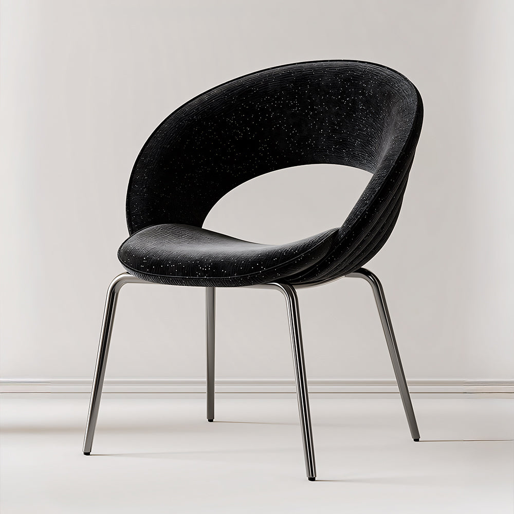 Modern Black Curved Dining Chair with Stainless Steel Legs Minimalist Accent Chair 1 Piece