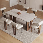 Load image into Gallery viewer, Modern Dining Table Set Solid Wood Legs Walnut Veneer Scratch Resistant Sintered Stone Top
