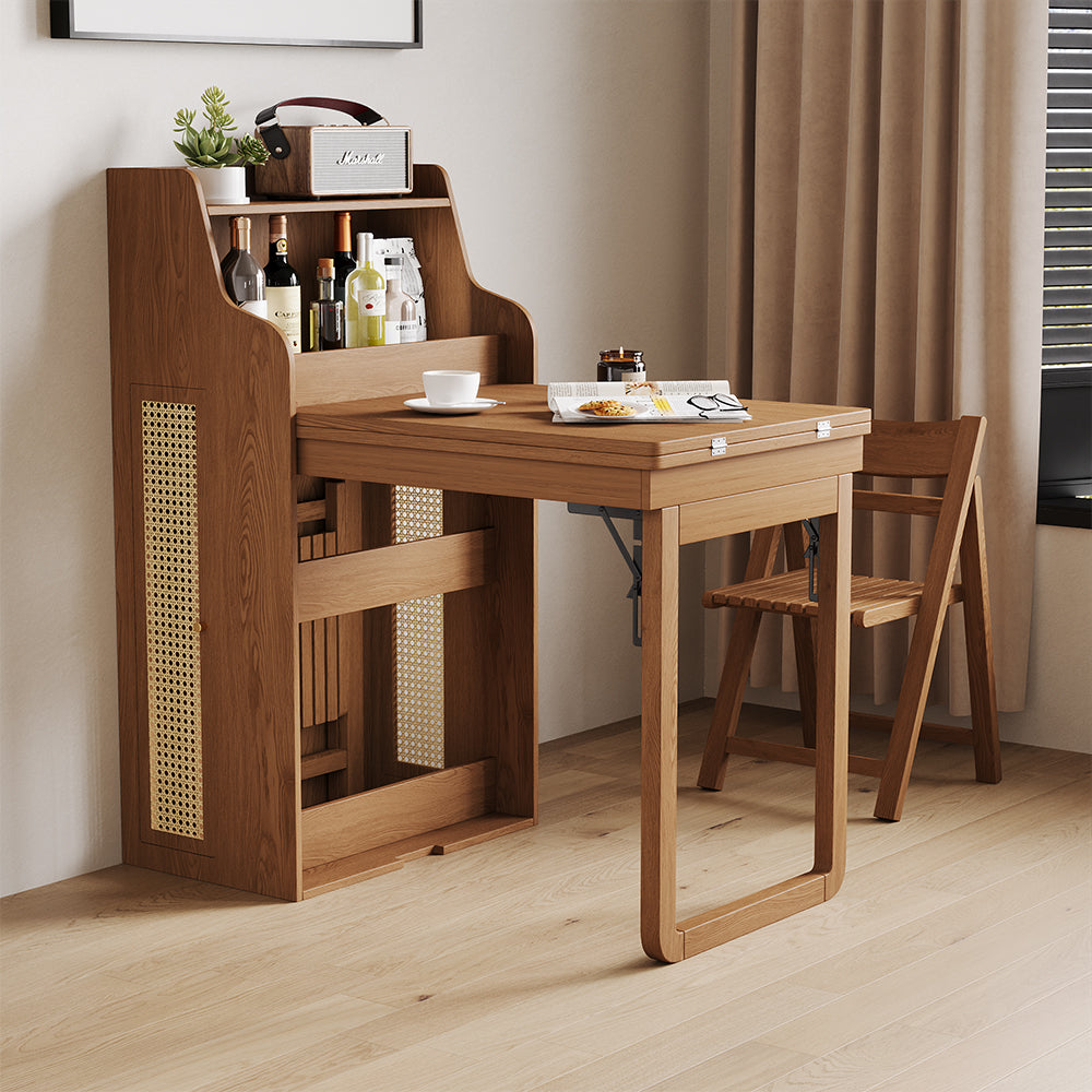 69'' Rattan Dining Cabinet Table Set Foldable Storage Multi-Chair Design Solid Wood Finish