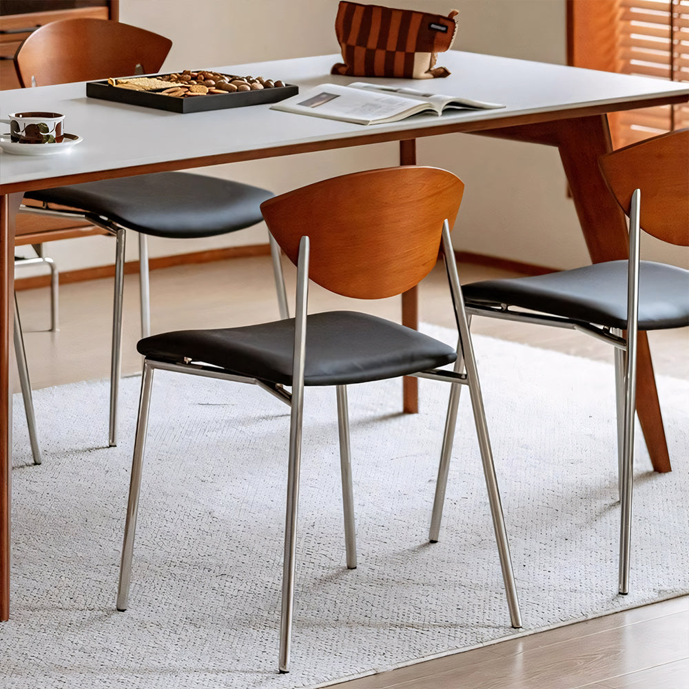 Modern Dining Chair with Stainless Steel Legs Faux Leather Upholstered Seat Ergonomic Wood Backrest for Dining Room