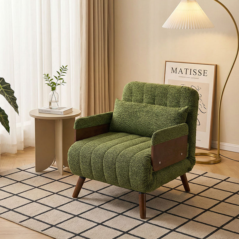 Modern Convertible Accent Chair Sofa Bed with Wood Armrests Lounge Sleeper