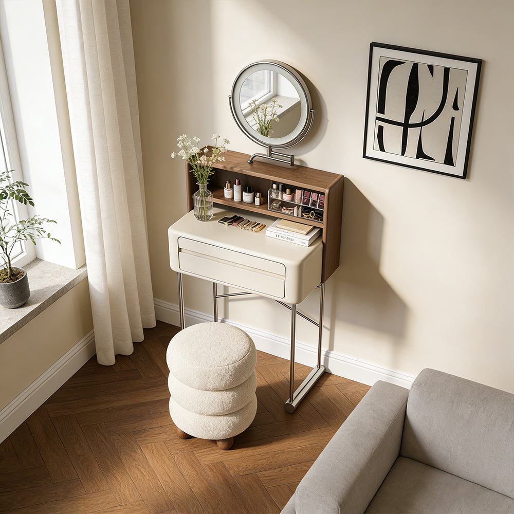Luxury White Makeup Vanity Modern Compact Table with LED Mirror