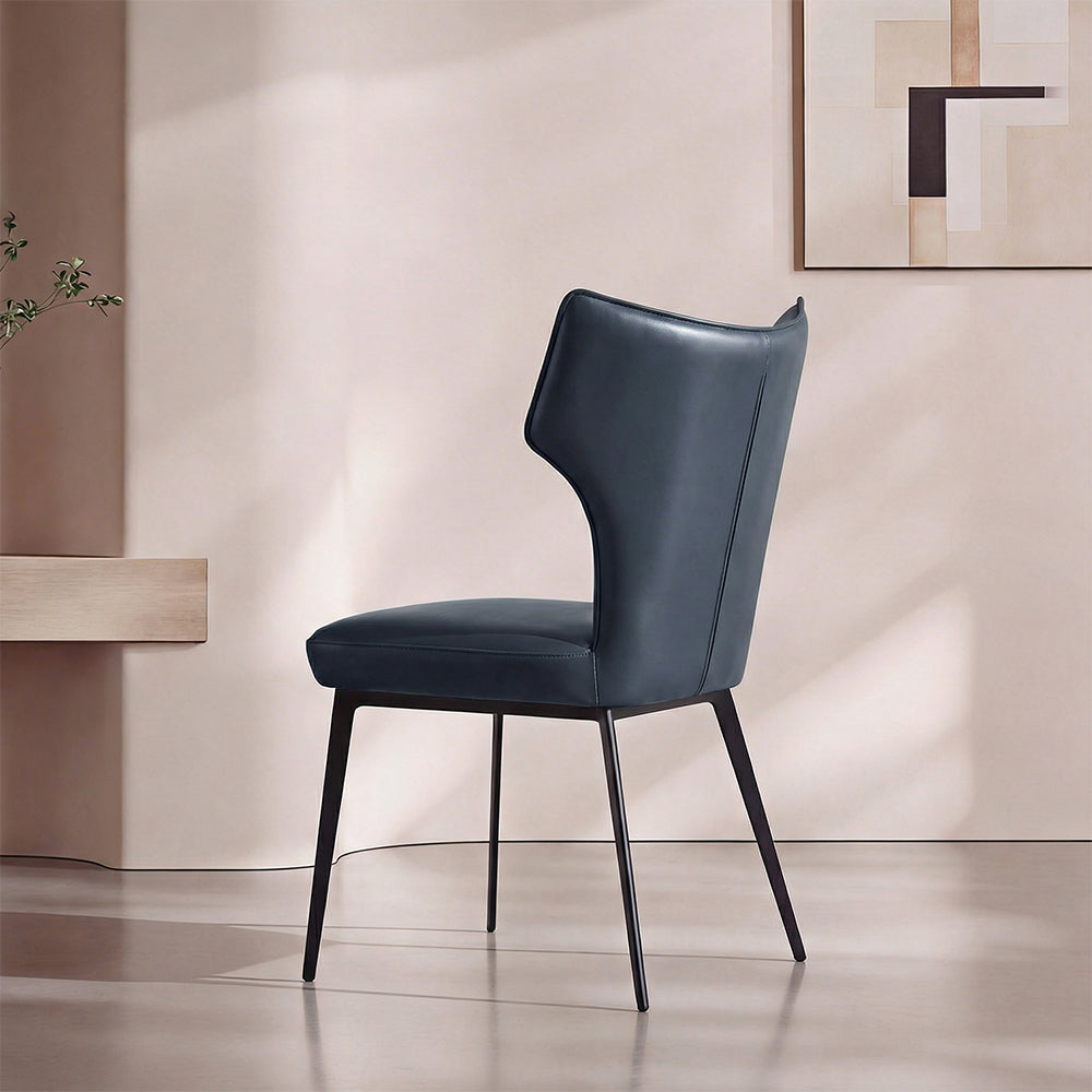 Modern Faux Leather Dining Chair with Sculpted High Back Black Metal Legs 1 Piece