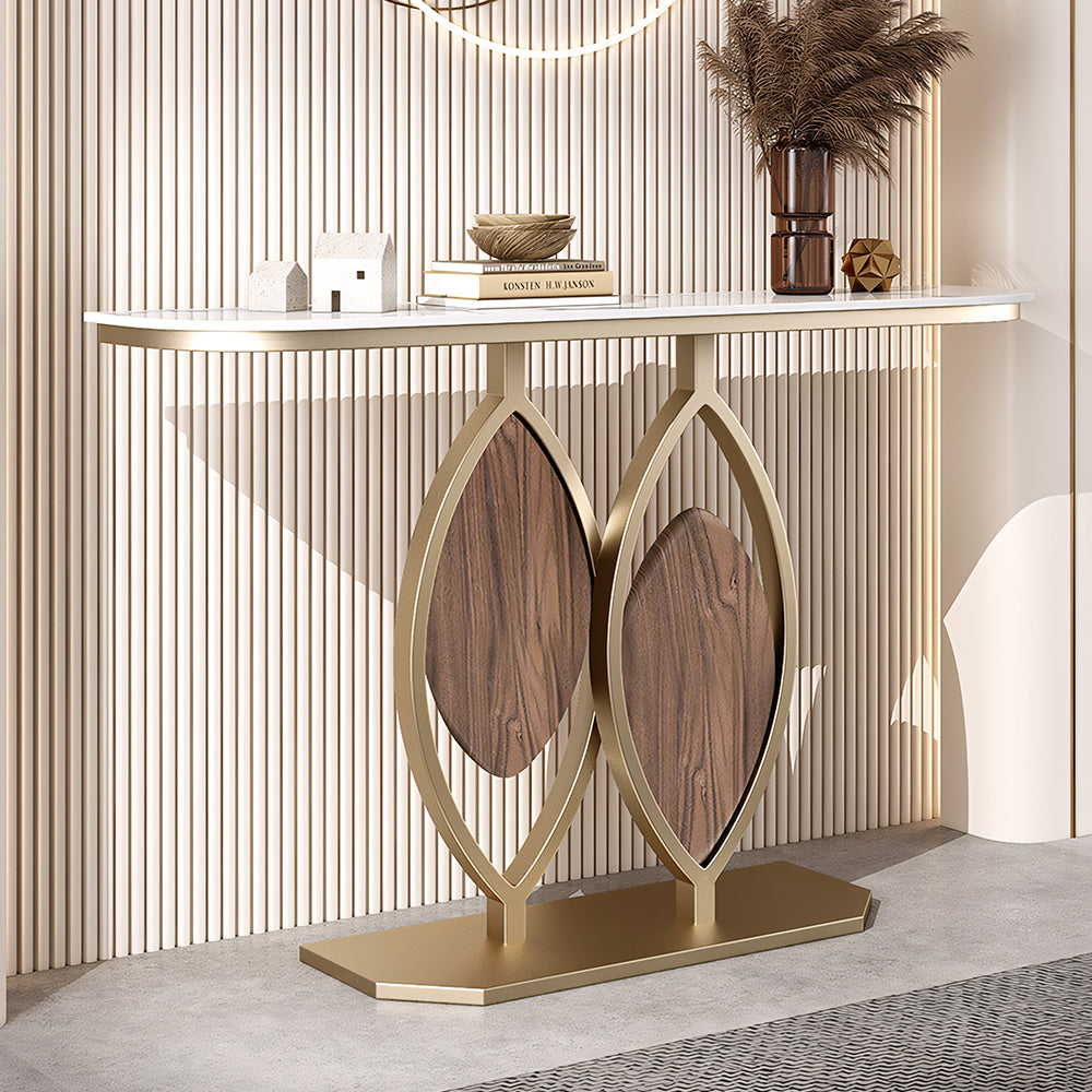 Modern Sintered Stone Entryway Console Table with Gold Metal Artistic Base