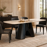 Load image into Gallery viewer, Sculptural Carbon Steel Base Calcined Grey Stone Oval Dining Table
