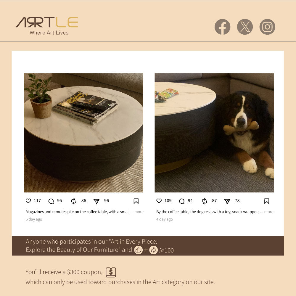 33.15″ Round Coffee Table with Black Base Modern Minimalist Design Durable and Elegant for Living Room