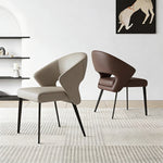 Load image into Gallery viewer, 2PCS Modern Curved Upholstered Dining Chair Leather Accent Armchair with Black Metal Legs
