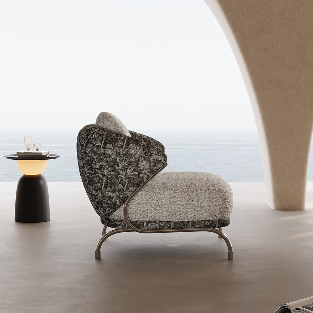 Modern Artistic Lounge Chair with Curved Back and Pattern Upholstered Accent Design