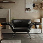 Load image into Gallery viewer, Modern Sculptural Leather Lounge Chair Adjustable Armrest Accent Chair with Metal Legs Contemporary Artistic Seating
