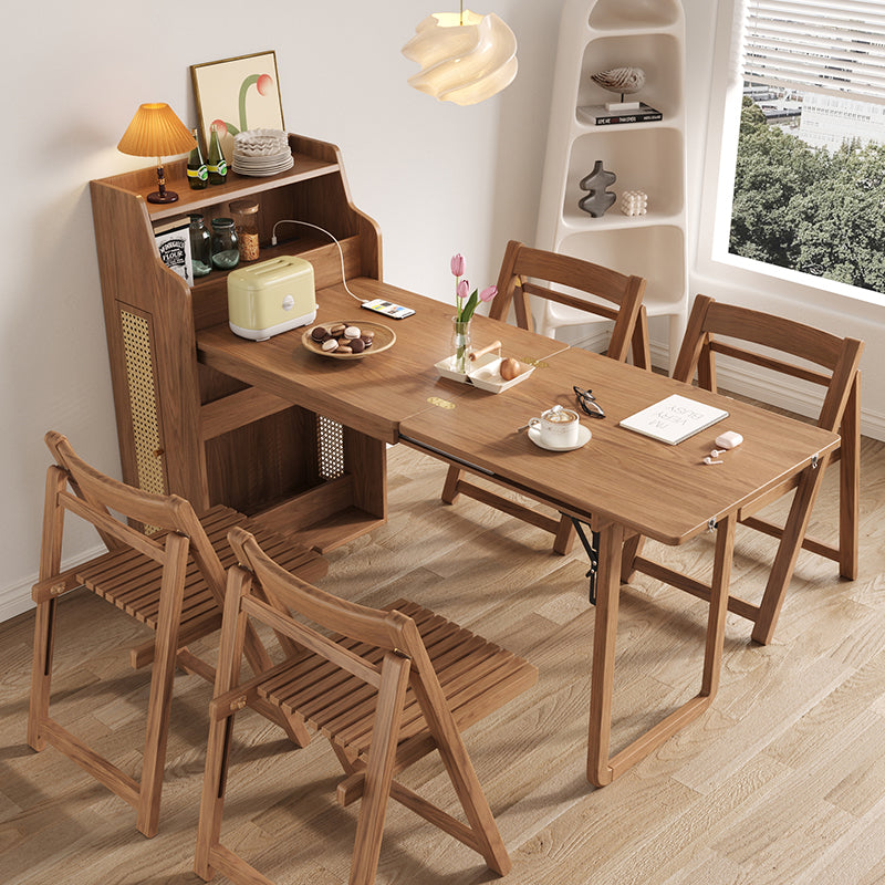 69'' Rattan Dining Cabinet Table Set Foldable Storage Multi-Chair Design Solid Wood Finish
