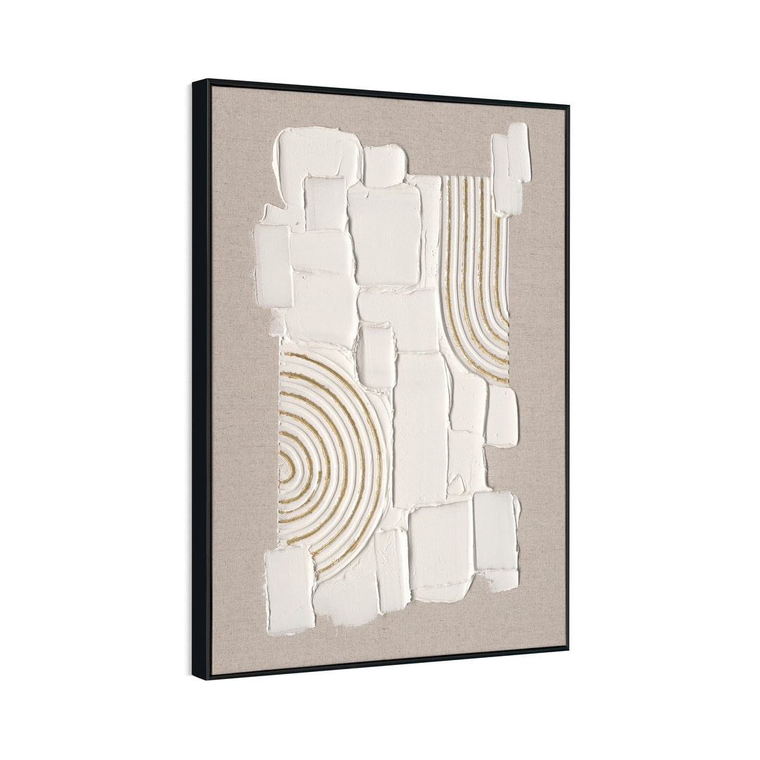 Original handmade texture art, crafted with plaster and golden lines, adding unique depth and serene modern Wabi-Sabi charm.
