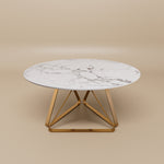 Load image into Gallery viewer, Round Marble Dining Table Modern Gold Metal Base with Lazy Susan

