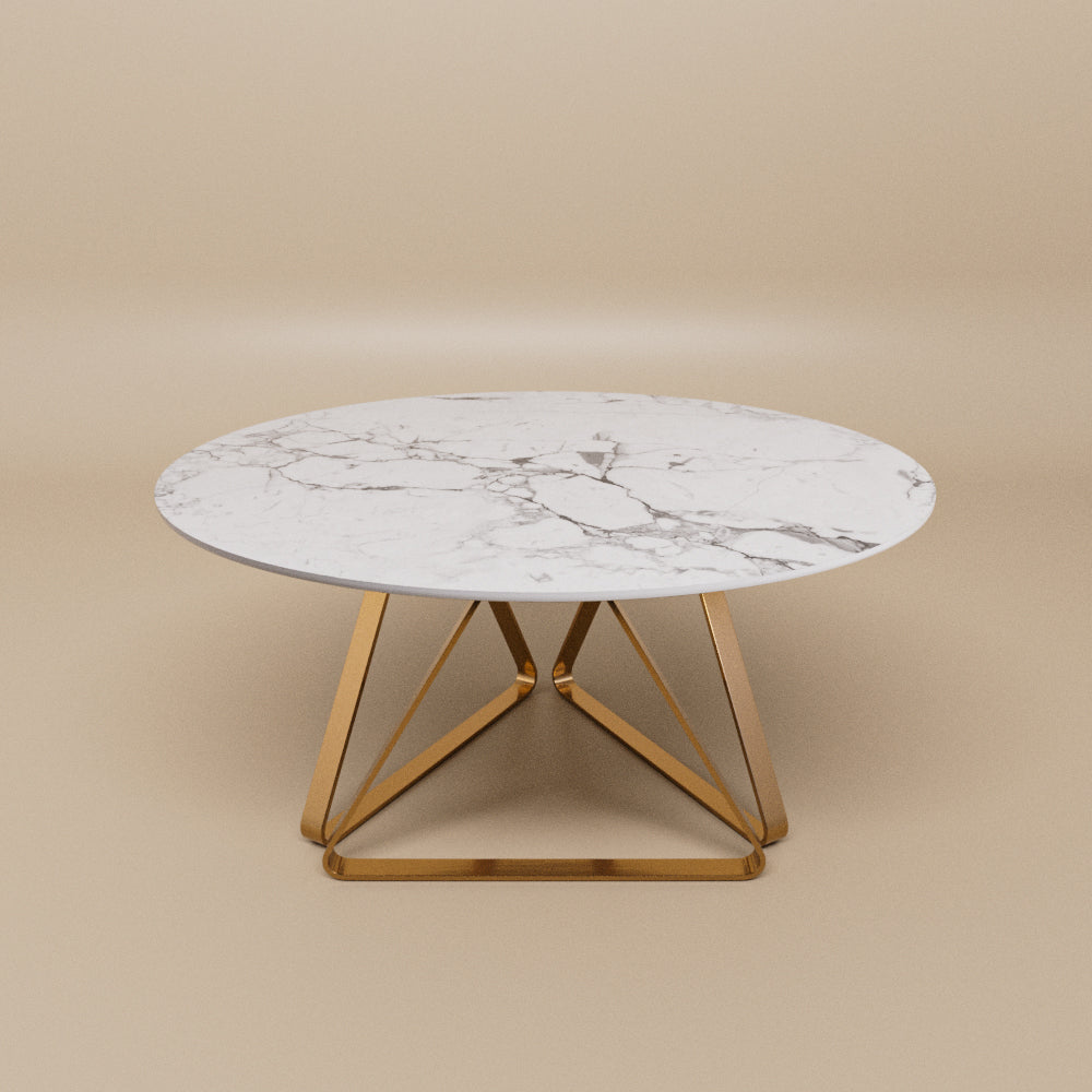 Round Marble Dining Table Modern Gold Metal Base with Lazy Susan