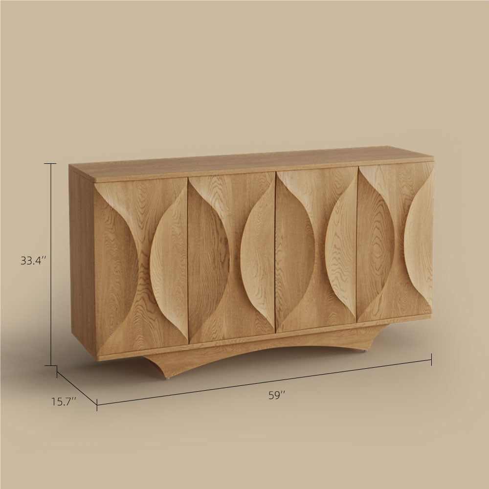 Modern Sculptural Sideboard Cabinet with 3D Curved Panel Doors Minimalist Wooden Buffet for Dining & Living Rooms