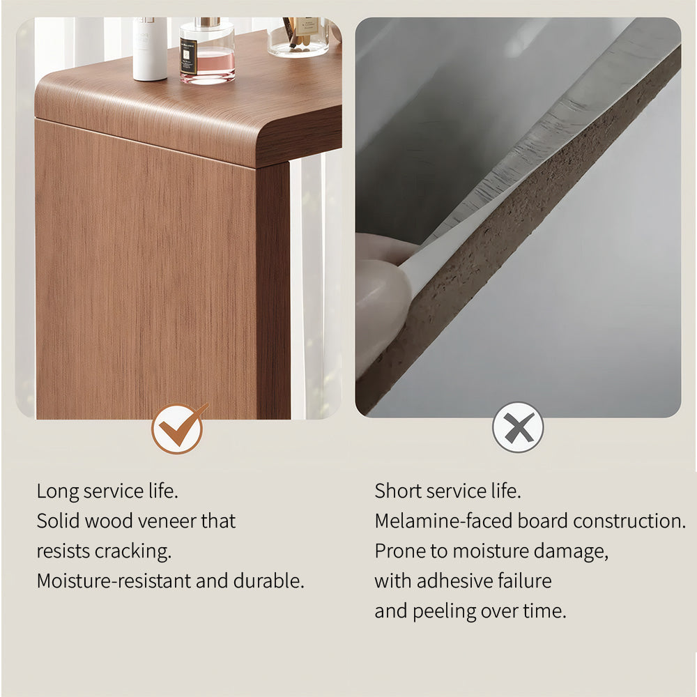 Modern 6-Drawer Dresser with Sculpted Front Panels & Walnut Vanity Top Minimalist Makeup Vanity Storage Cabinet